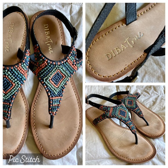 Diba True Row 8M Beaded Thong Sandals Flat Bottom Ankle Strap Multicolor Boho - Picture 1 of 10